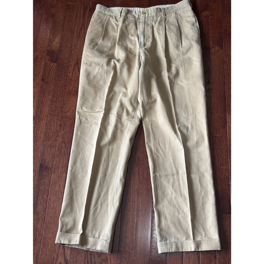 Bills Khakis M2P Classic Fit Pleated Tan Cotton Pants USA Made 36x32 (Tag 38)